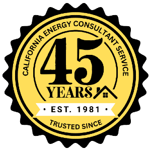 California Energy Consultant Service 45 years anniversary badge, established 1981, trusted since